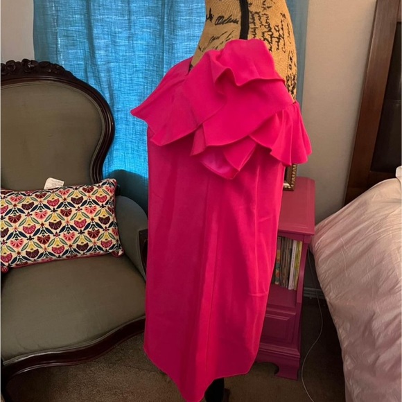 Amanda Uprichard Ruffle Hot Pink Silk Dress - Picture 4 of 8